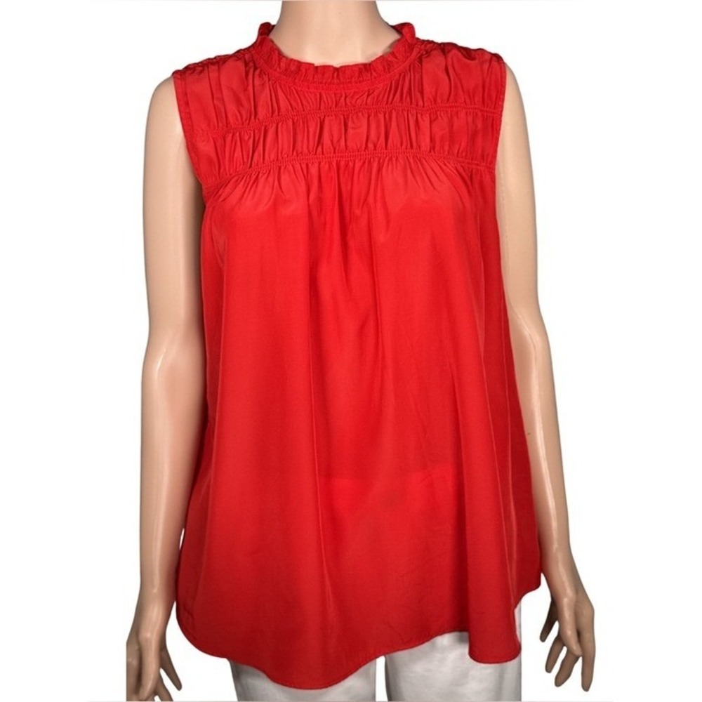 Joie Cayenne Red Smocked High Neck Sleeveless Blouse JE7000CO Large